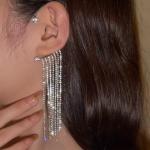 "New Fashion Zircon Leaf Tassel Earrings