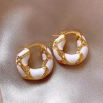 "France-Inspired Light Luxury Enamel Rhinestone Hoop Earrings