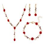 French Style Jewelry Set with Red Rose Flowers