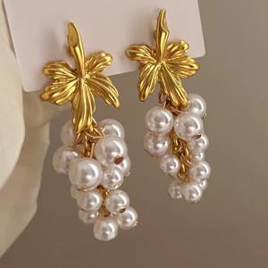 French Vintage Pearl Grape Tassel Earrings
