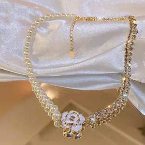 Fashion Camellia Pearl Zircon Necklace