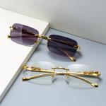 New Rimless Rectangle Leopard Head Sunglasses – Vintage Metal Frameless Tinted Shades for Men and Women.