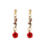 French Style Jewelry Set with Red Rose Flowers, Elegant Necklace and Bracelet for Women