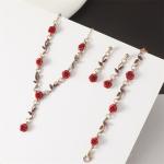 French Style Jewelry Set with Red Rose Flowers, Elegant Necklace and Bracelet for Women