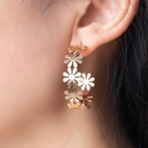 "Bohemian Golden Flower C-Shaped Drop Earrings – Bold, Geometric, and Perfect for Statement Looks!"