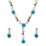 French Style Jewelry Set with Red Rose Flowers, Elegant Necklace and Bracelet for Women