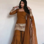 Royal Blue 3-Piece Embroidered Kurti Sharara & Dupatta Set for Women