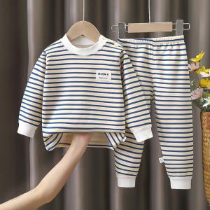 Striped Plush Pajama Set for Kids (0-5) – Warm Autumn/Winter Clothing.