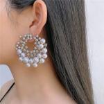 Korean Silver Big Pearl Hoop Earrings – Exquisite Vintage C-Shape, Irregular Semicircular Design for Women.