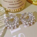 Korean Silver Big Pearl Hoop Earrings – Exquisite Vintage C-Shape, Irregular Semicircular Design for Women.