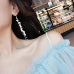Silver Needle Korean Fashion Tassel Earrings – Sweet Imitation Pearl & Crystal, Luxury Long Earrings for Women