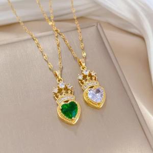 Titanium Steel Crown Love Necklace – Sparkling Rhinestone Design, Simple and Elegant Wedding Pendant for Ladies.