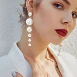 Simulated Pearl Long Earrings – Elegant Statement Jewelry for Women, Perfect for Weddings and Parties.