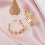 "Bohemian Golden Flower C-Shaped Drop Earrings – Bold, Geometric, and Perfect for Statement Looks!"
