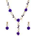 French Style Jewelry Set with Red Rose Flowers, Elegant Necklace and Bracelet for Women