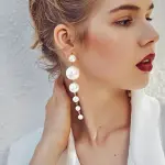 Simulated Pearl Long Earrings – Elegant Statement Jewelry for Women, Perfect for Weddings and Parties.