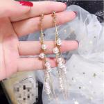 Silver Needle Korean Fashion Tassel Earrings – Sweet Imitation Pearl & Crystal, Luxury Long Earrings for Women