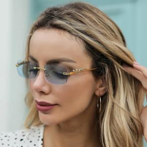 Rimless Rectangle Leopard Head Sunglasse