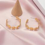 "Bohemian Golden Flower C-Shaped Drop Earrings – Bold, Geometric, and Perfect for Statement Looks!"