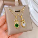 Titanium Steel Crown Love Necklace – Sparkling Rhinestone Design, Simple and Elegant Wedding Pendant for Ladies.