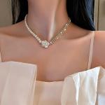 Fashion Camellia Pearl Zircon Necklace – Elegant Light Luxury Design for Women, Perfect Wedding or Party Gift.